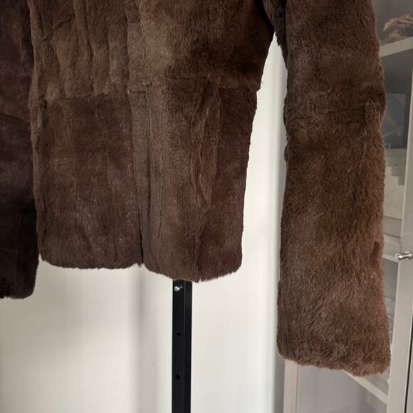 Theory Rabbit Fur Brown Reversible Satin Jacket M NEW Slim Sample Full Zip - Picture 3 of 6